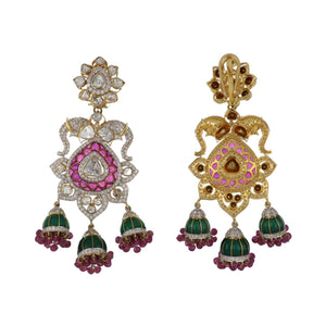Maharaja 18K Gold Diamond, Ruby, and Enamel Earrings