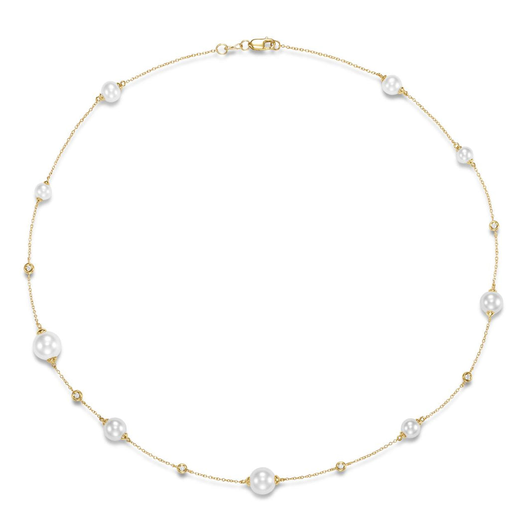 Mastoloni 14K Gold Pearl and Diamond Station Necklace