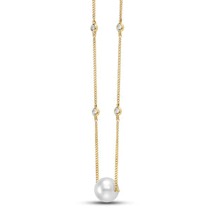Mastoloni 14K Gold Pearl Drop with Diamond Chain Necklace