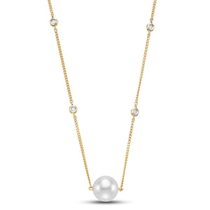 Mastoloni 14K Gold Pearl Drop with Diamond Chain Necklace