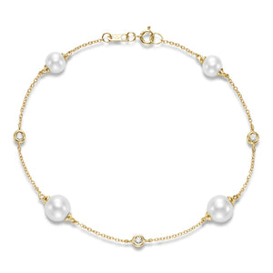 Mastoloni 14K Gold Pearl and Diamond 'Tin Cup" Bracelet