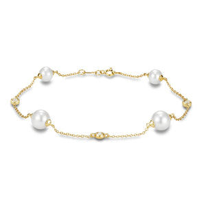 Mastoloni 14K Gold Pearl and Diamond 'Tin Cup" Bracelet