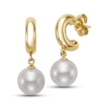 Load image into Gallery viewer, Mastoloni 14K Gold Small Hoop Earrings with Freshwater Pearl Drops
