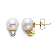 Load image into Gallery viewer, Mastoloni 18K Gold Pearl and Diamond Stud Earrings
