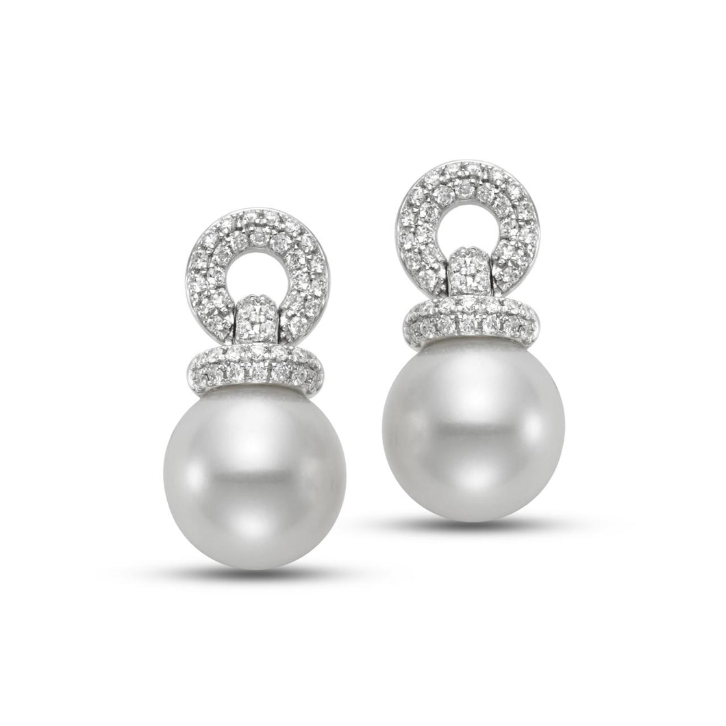Mastoloni 18K White Gold Diamond and Pearl Drop Earrings